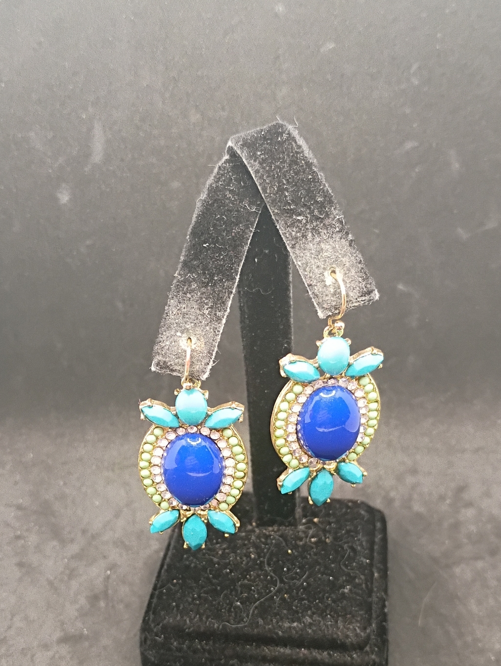 Gold-Tone Blue and Turquoise Glass Stone Drop Earrings